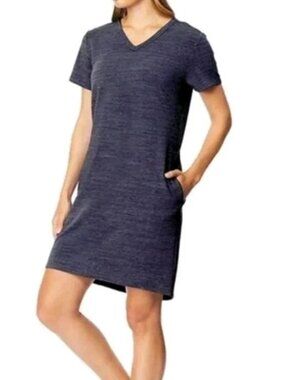 NEW 32 Degrees Ladies' V-Neck Short Sleeve Dress W/ Pockets M NWT Navy Stretch